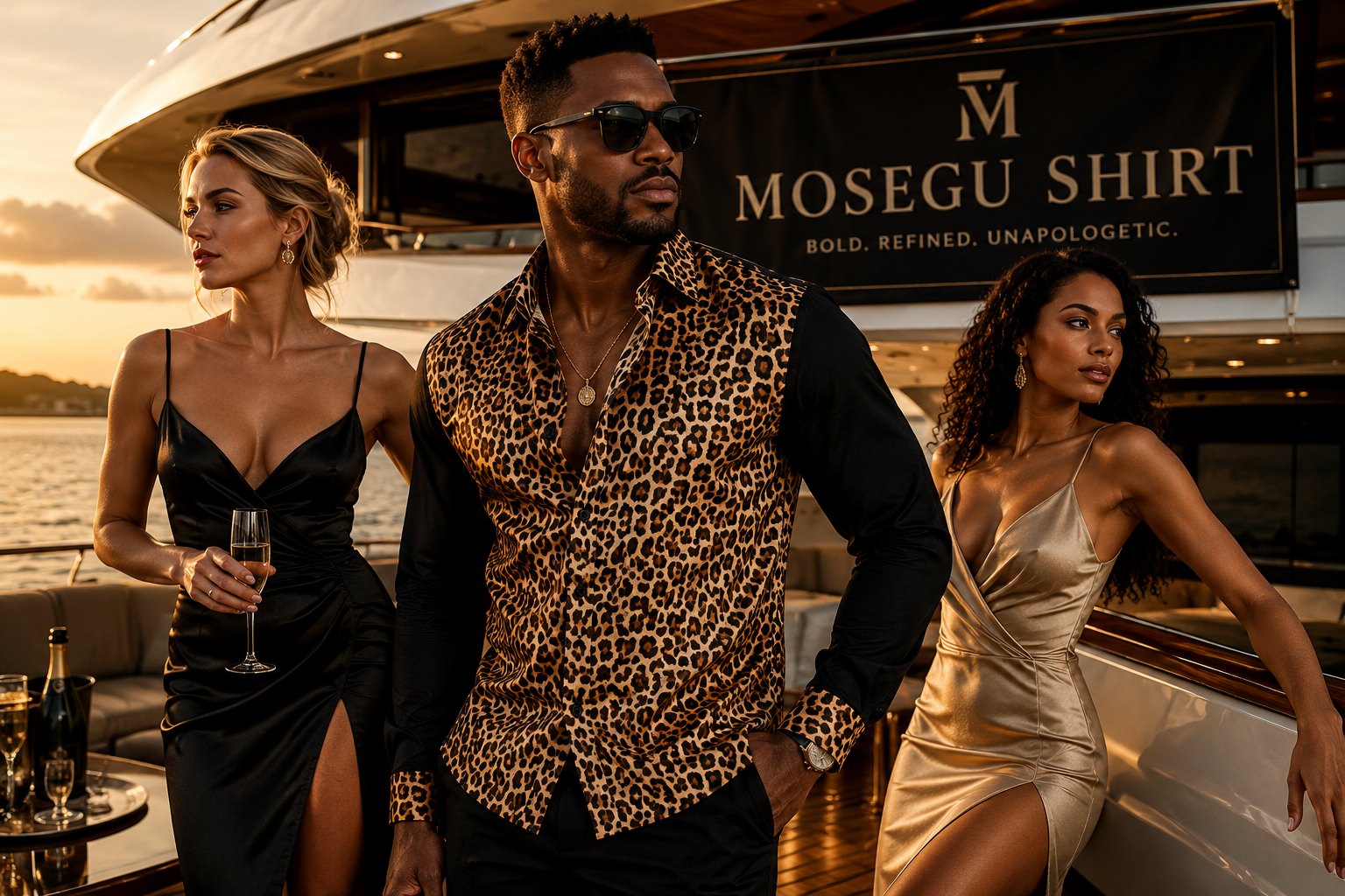 The M&H leopard shirt in a sunset campaign shot