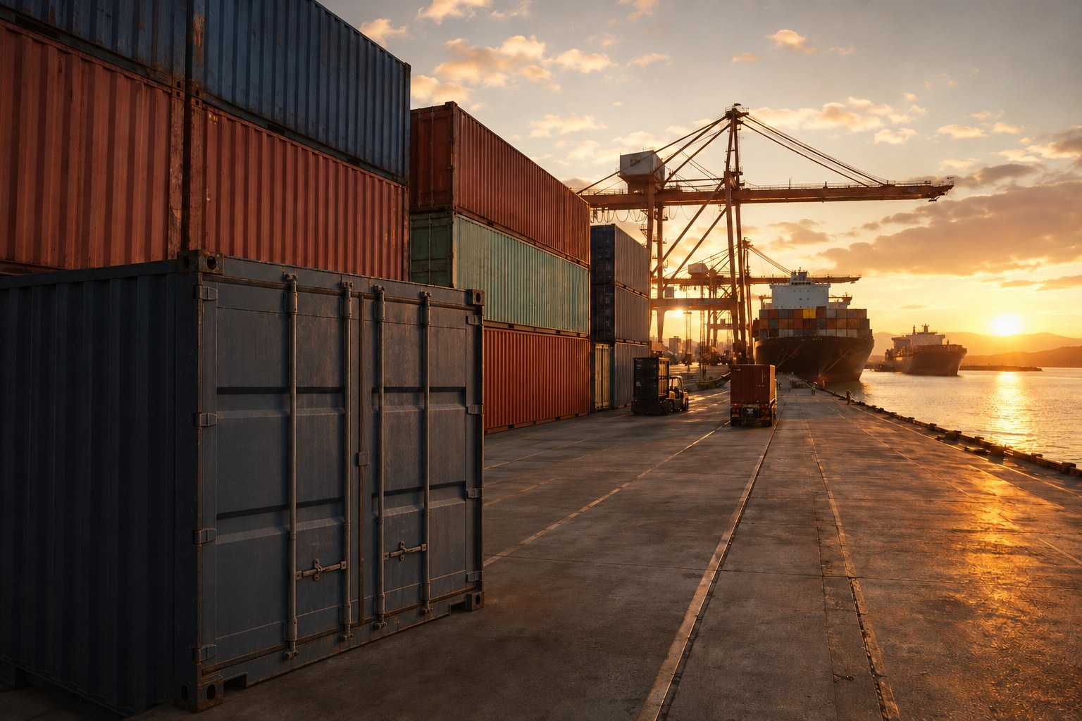 A Mosegi International shipping container being loaded at port